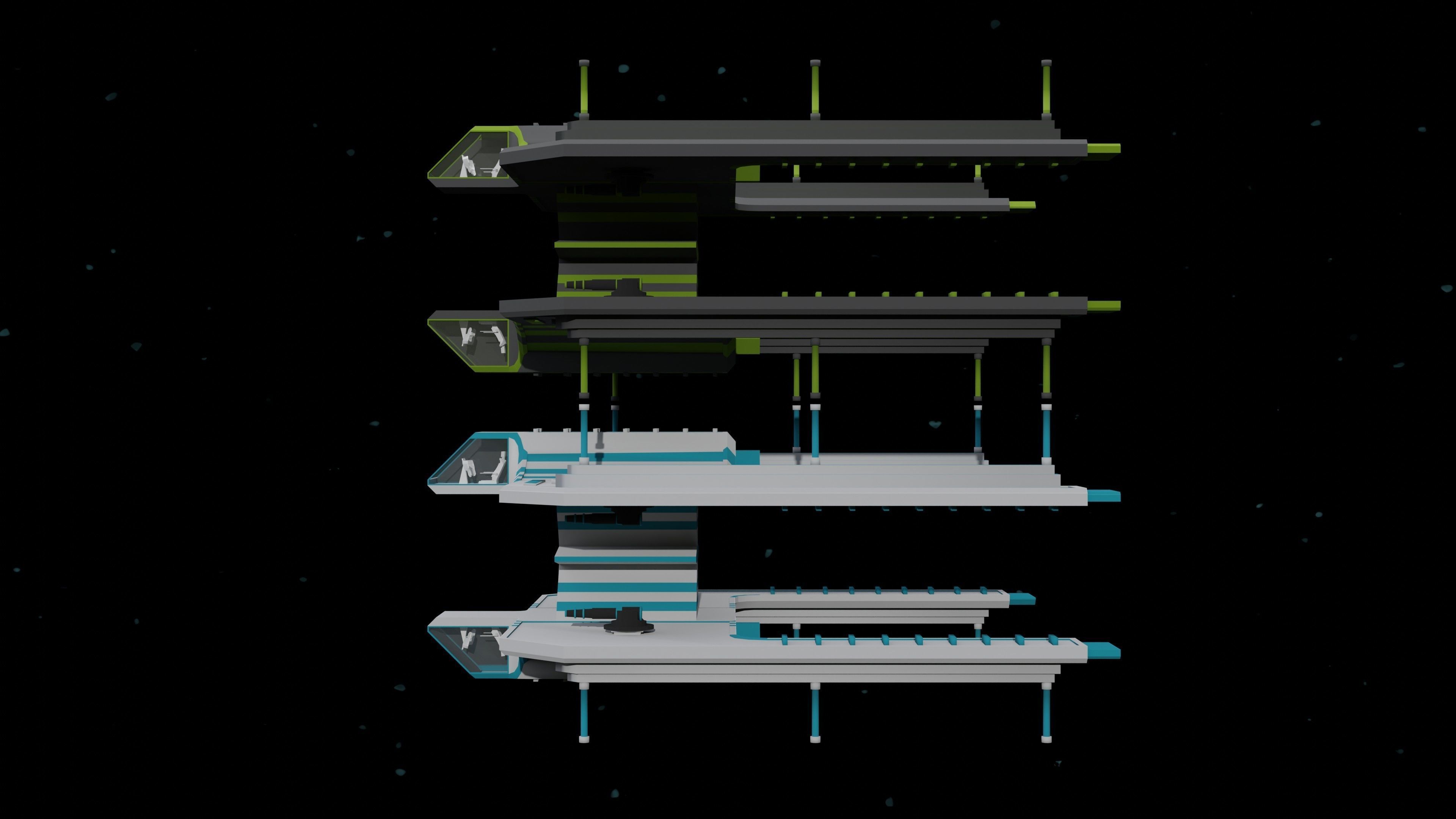 6 Sci-Fi Low Poly Ships with 5 Different Color Variations Low-poly 3D model_24