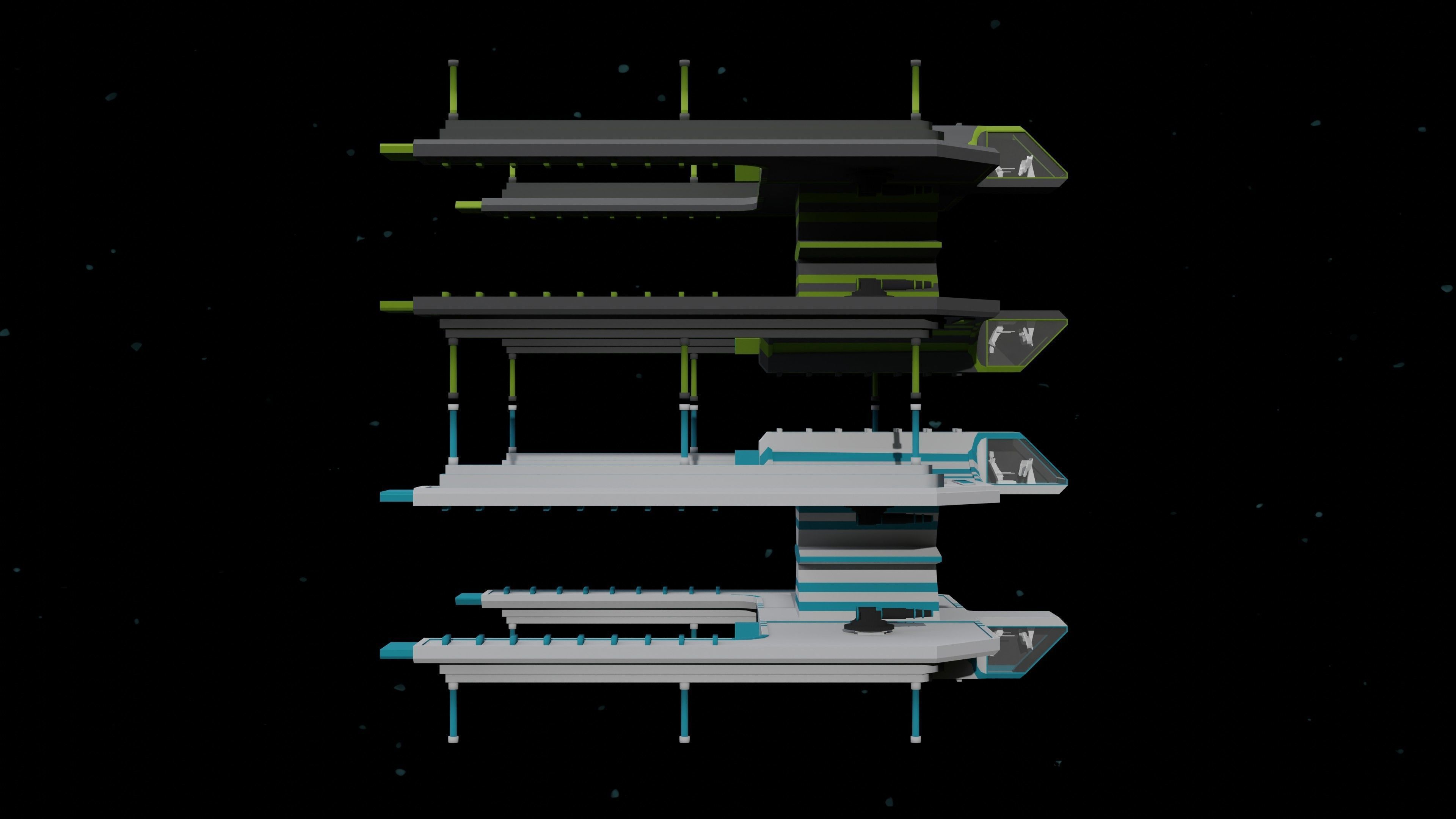 6 Sci-Fi Low Poly Ships with 5 Different Color Variations Low-poly 3D model_25