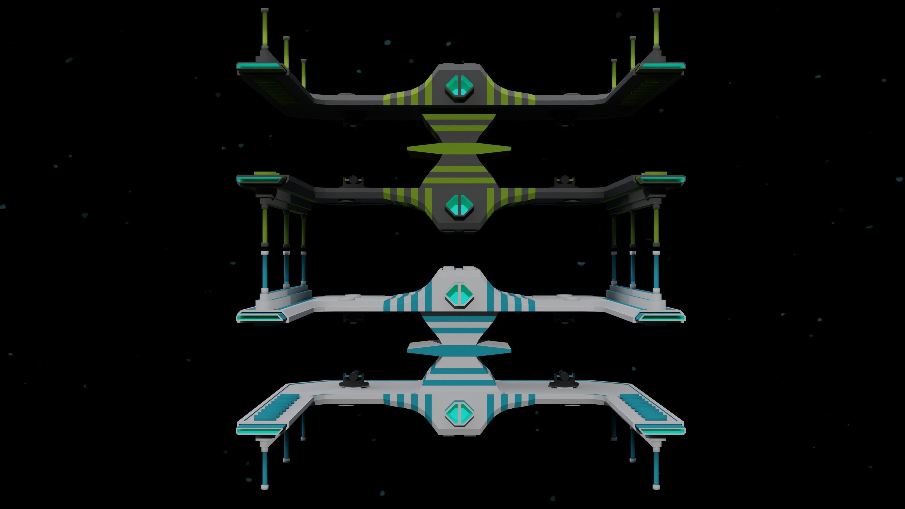 6 Sci-Fi Low Poly Ships with 5 Different Color Variations Low-poly 3D model_26
