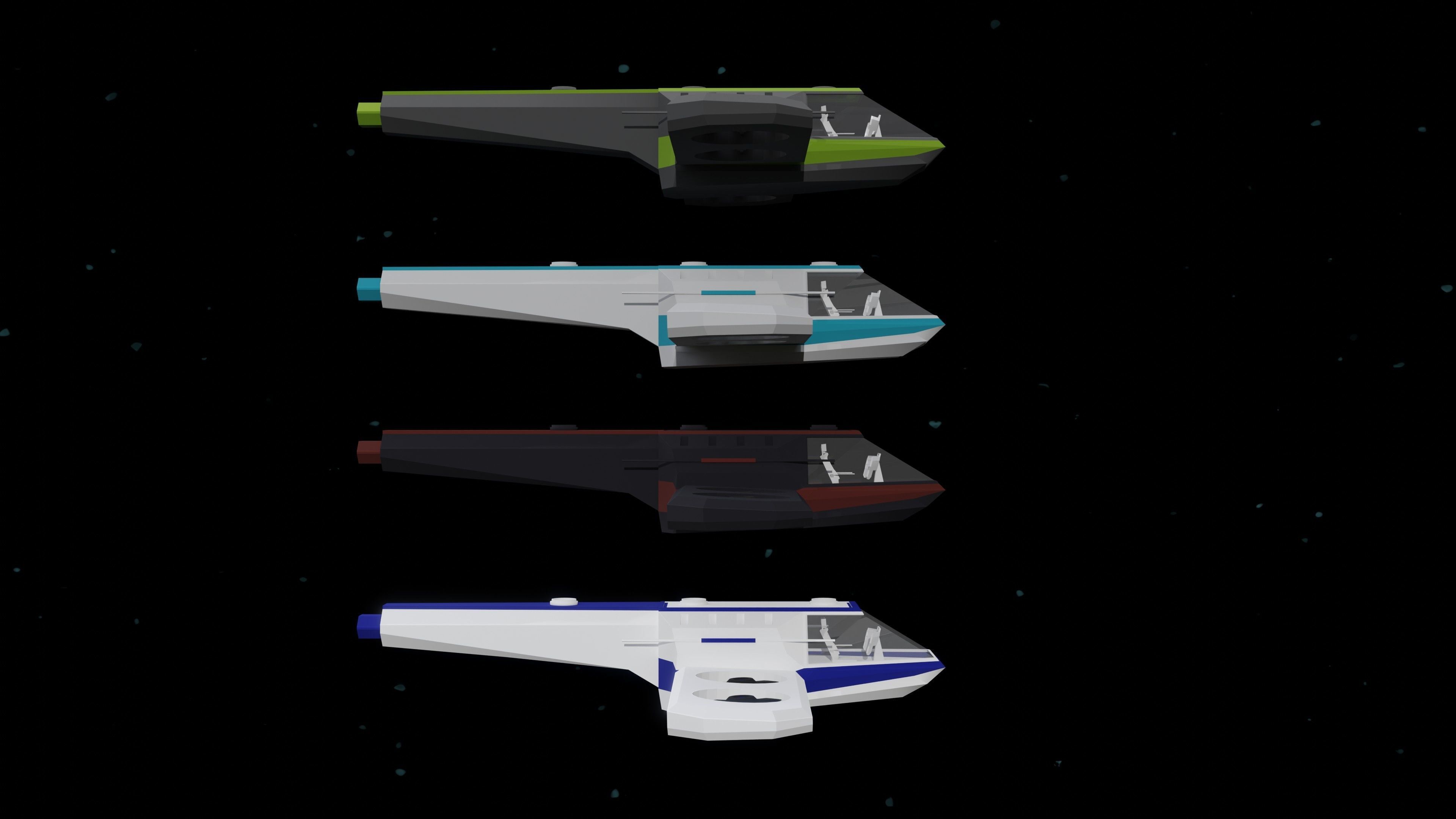 6 Sci-Fi Low Poly Ships with 5 Different Color Variations Low-poly 3D model_17
