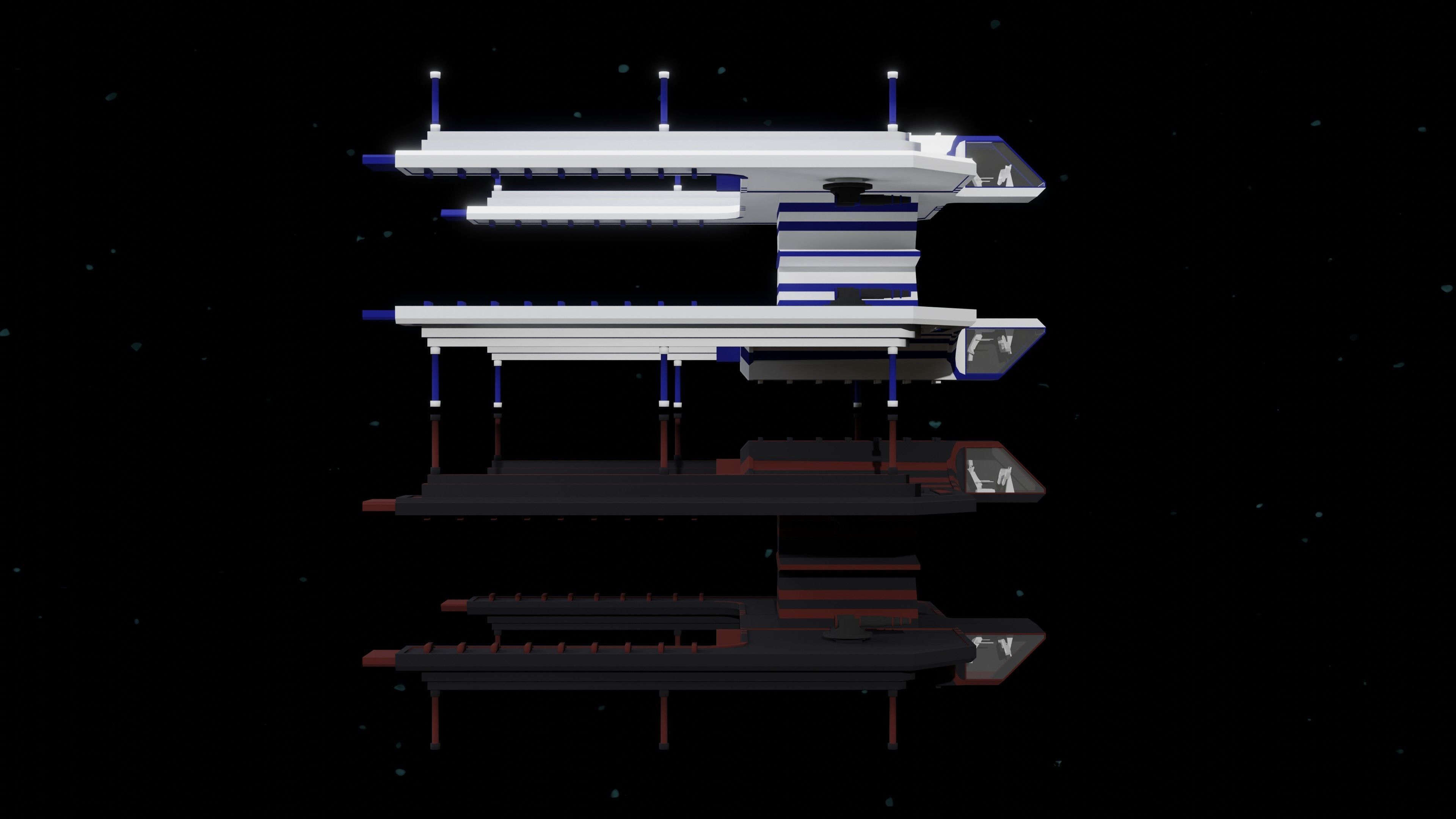 6 Sci-Fi Low Poly Ships with 5 Different Color Variations Low-poly 3D model_29