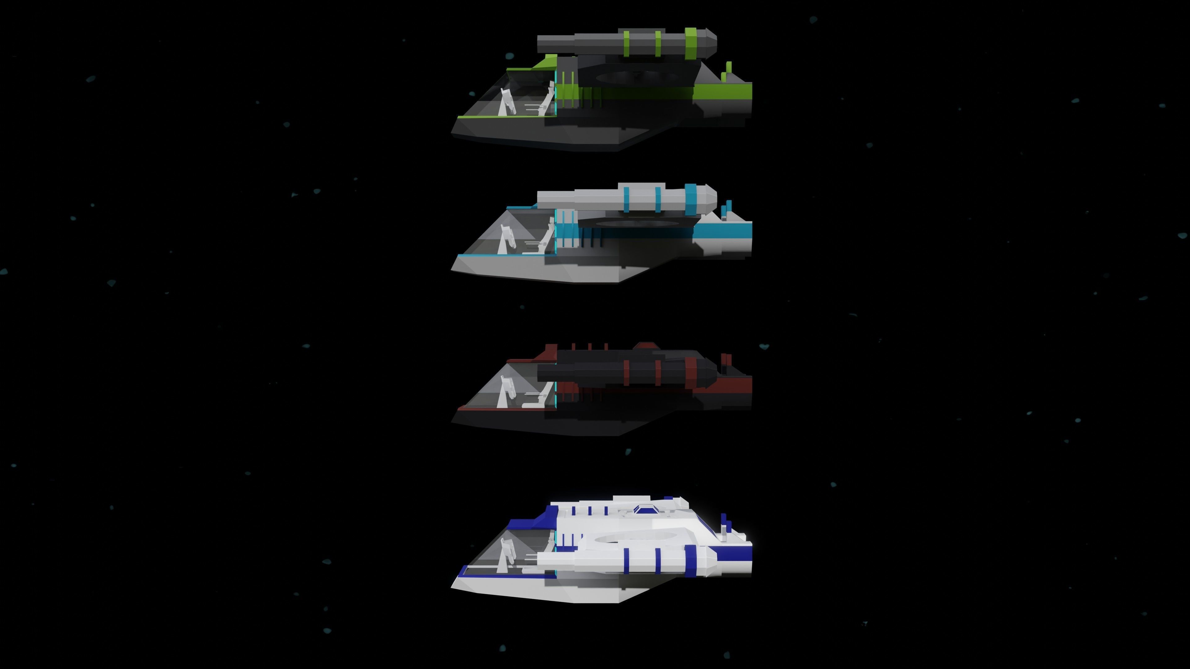 6 Sci-Fi Low Poly Ships with 5 Different Color Variations Low-poly 3D model_38