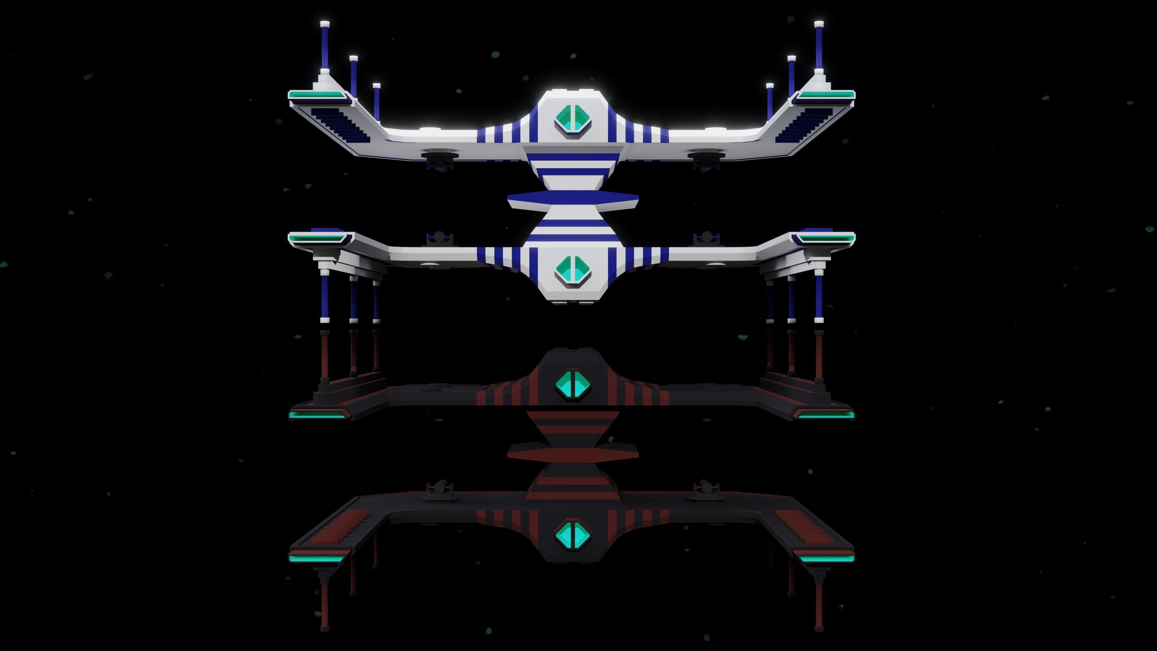 6 Sci-Fi Low Poly Ships with 5 Different Color Variations Low-poly 3D model_30