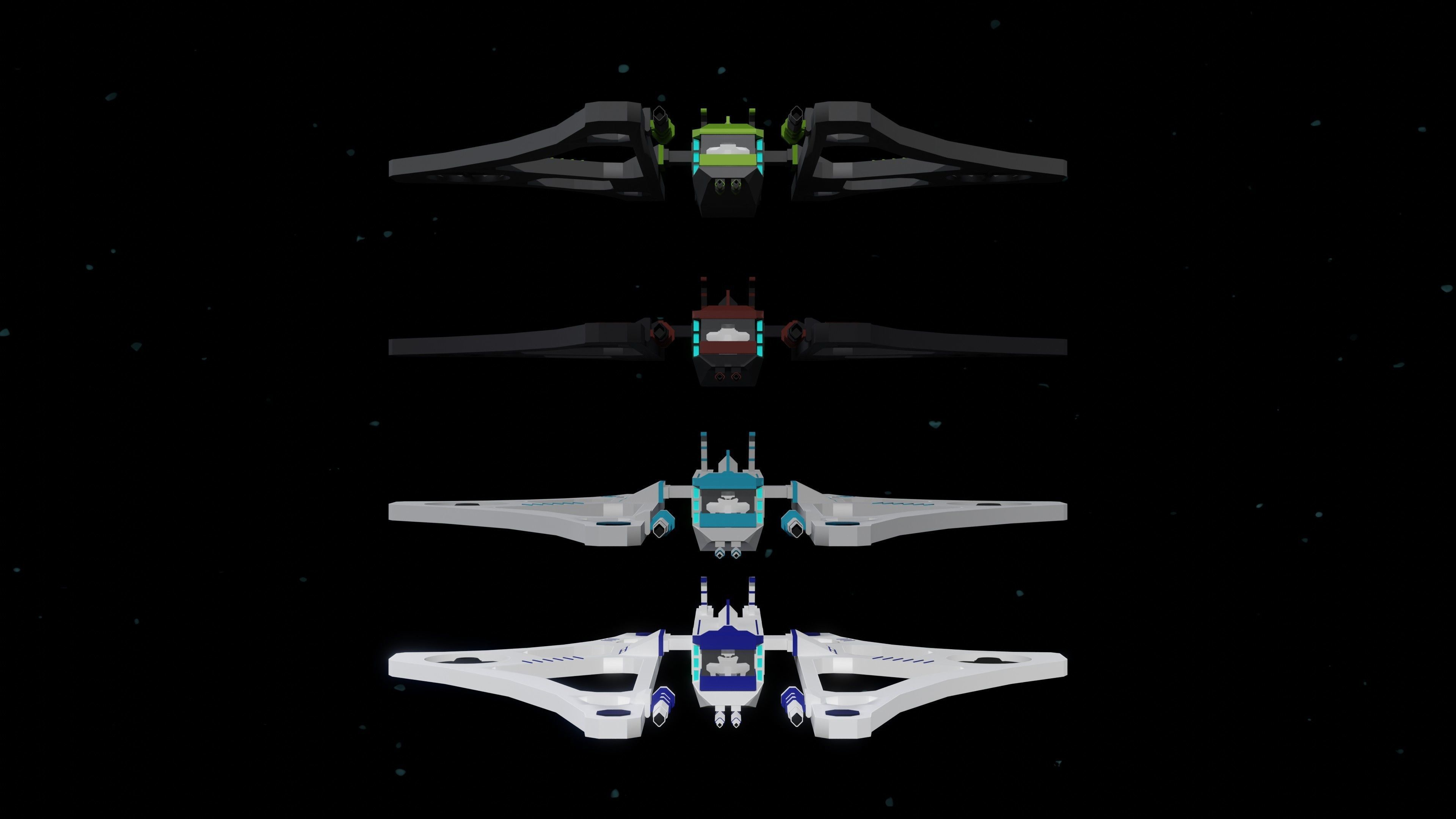 6 Sci-Fi Low Poly Ships with 5 Different Color Variations Low-poly 3D model_7