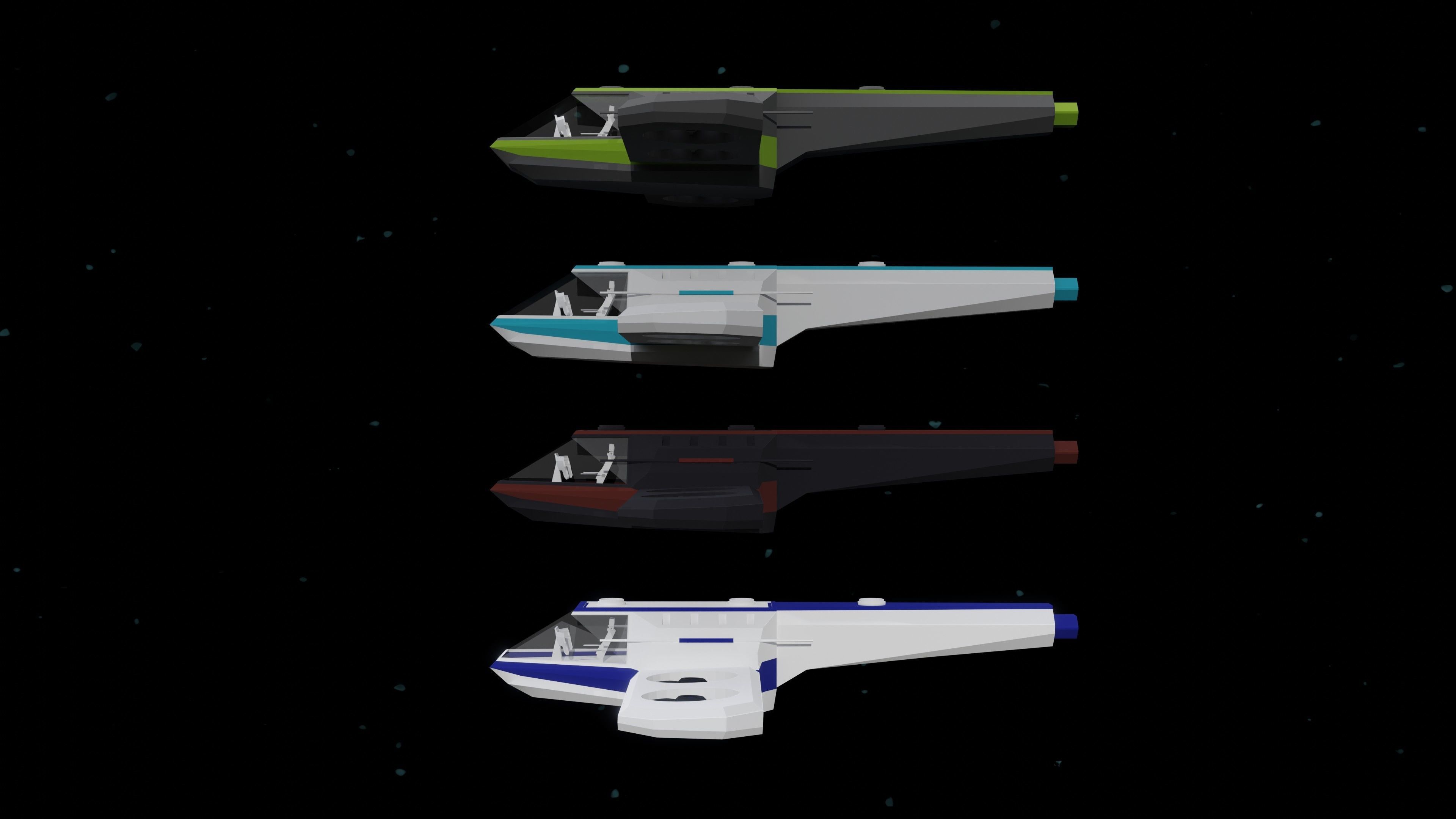6 Sci-Fi Low Poly Ships with 5 Different Color Variations Low-poly 3D model_16