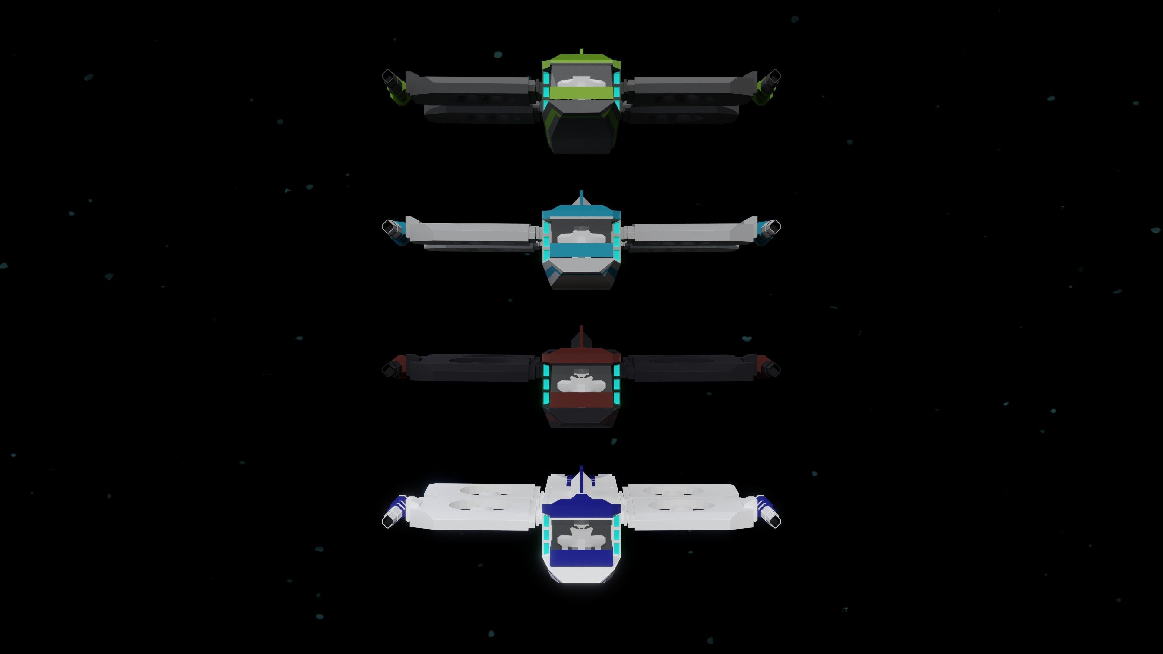 6 Sci-Fi Low Poly Ships with 5 Different Color Variations Low-poly 3D model_54