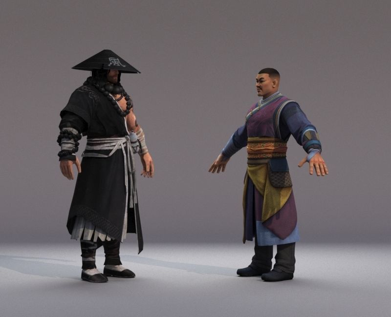 Ancient Asians people warrior Low-poly 3D model_1