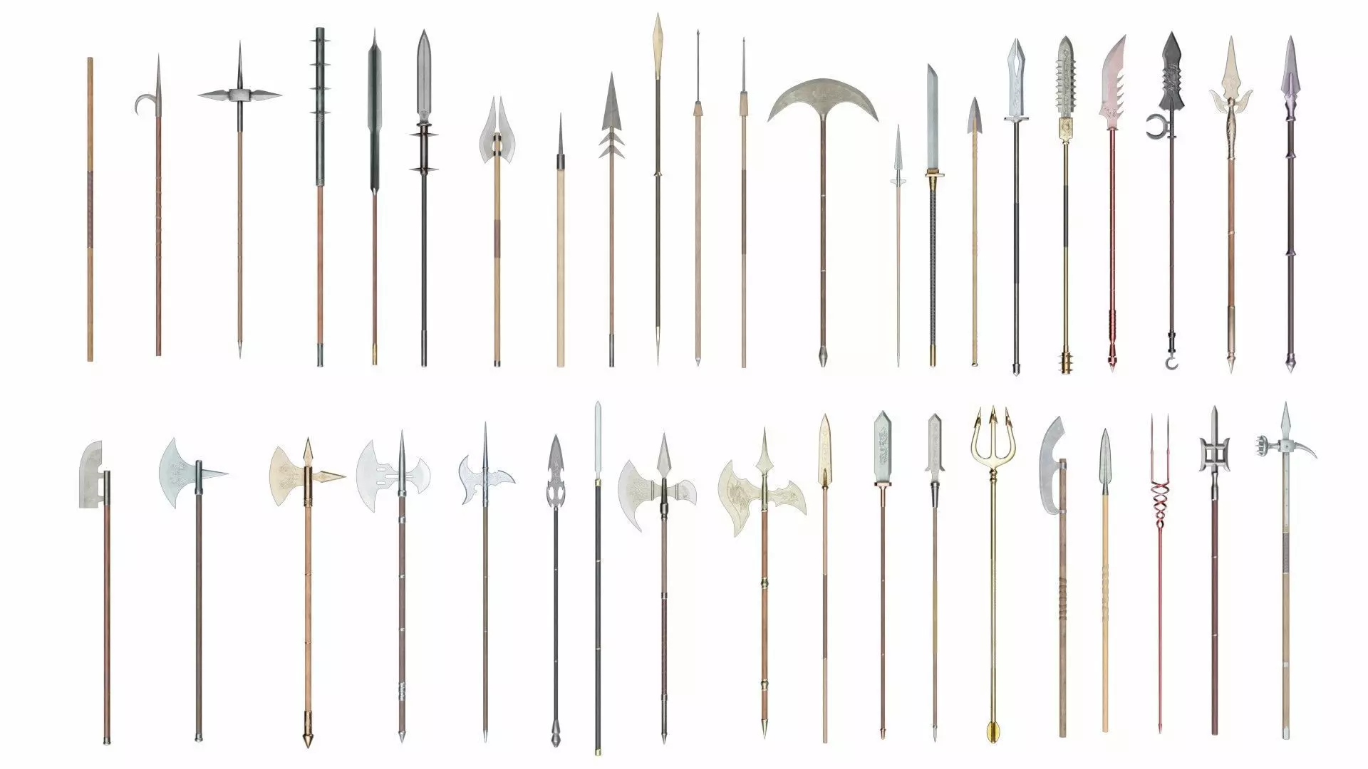 Collection of 40 spears and halberds 3D model_0