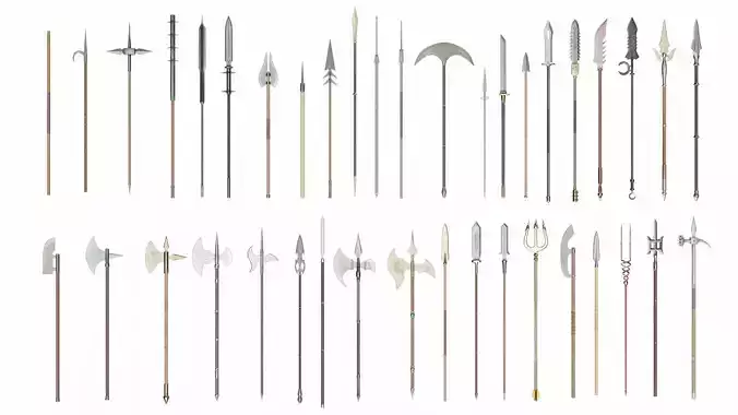 Collection of 40 spears and halberds 3D model Collection of 40 spears and halberds 3D model