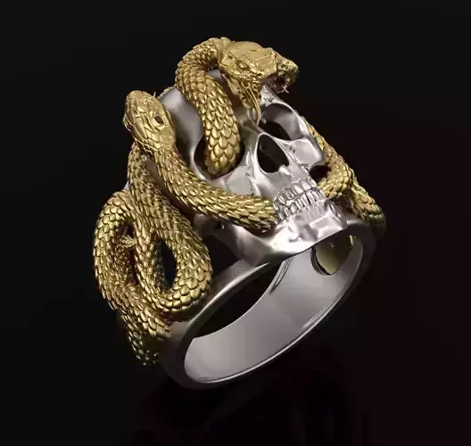 Skull snake ring 3DM STL OBJ model for 3D printing and CNC
