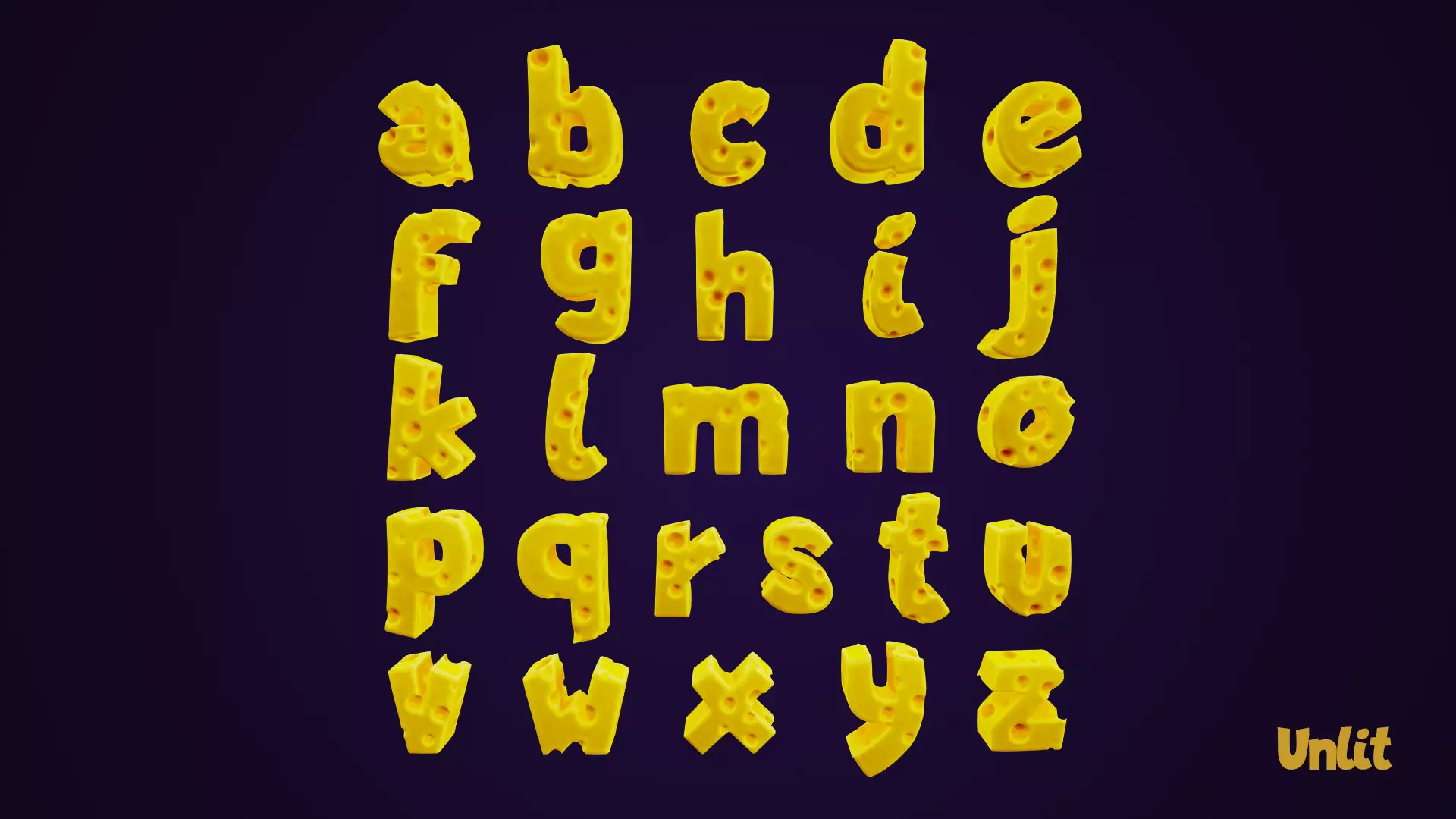 Stylized Cheese Alphabet Lowercase Low-poly 3D model
