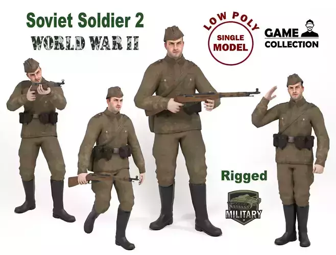 Soviet soldier 2 Low-poly 3D model