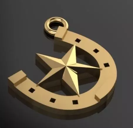 Western Horseshoe Pendant Charm Jewelry w Texas Star 3D model_0