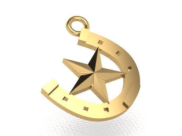 Western Horseshoe Pendant Charm Jewelry w Texas Star 3D model_2