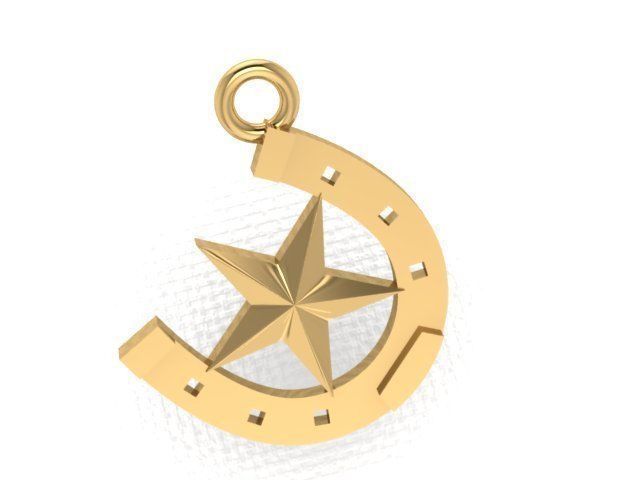 Western Horseshoe Pendant Charm Jewelry w Texas Star 3D model_3