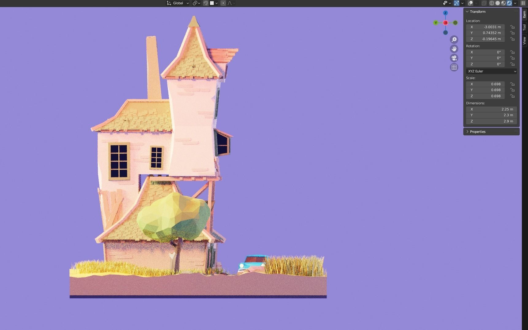 Isometric House with car  Low-poly 3D model_4