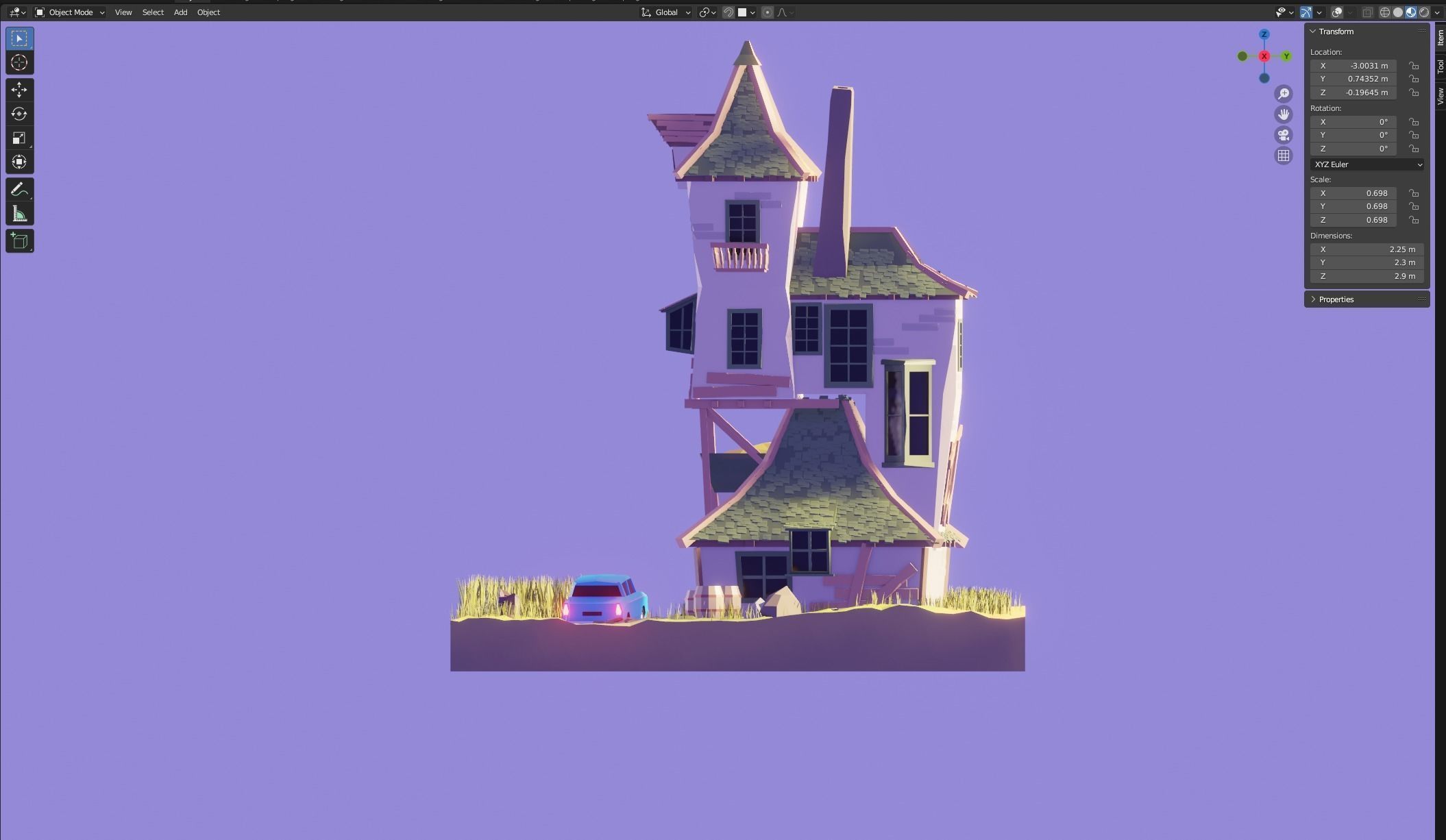 Isometric House with car  Low-poly 3D model_2
