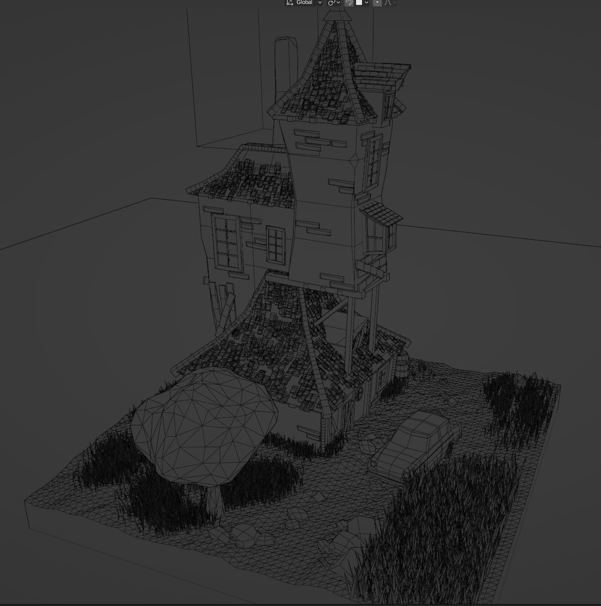 Isometric House with car  Low-poly 3D model_7