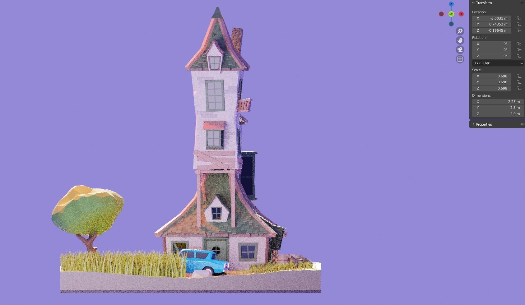 Isometric House with car  Low-poly 3D model_3