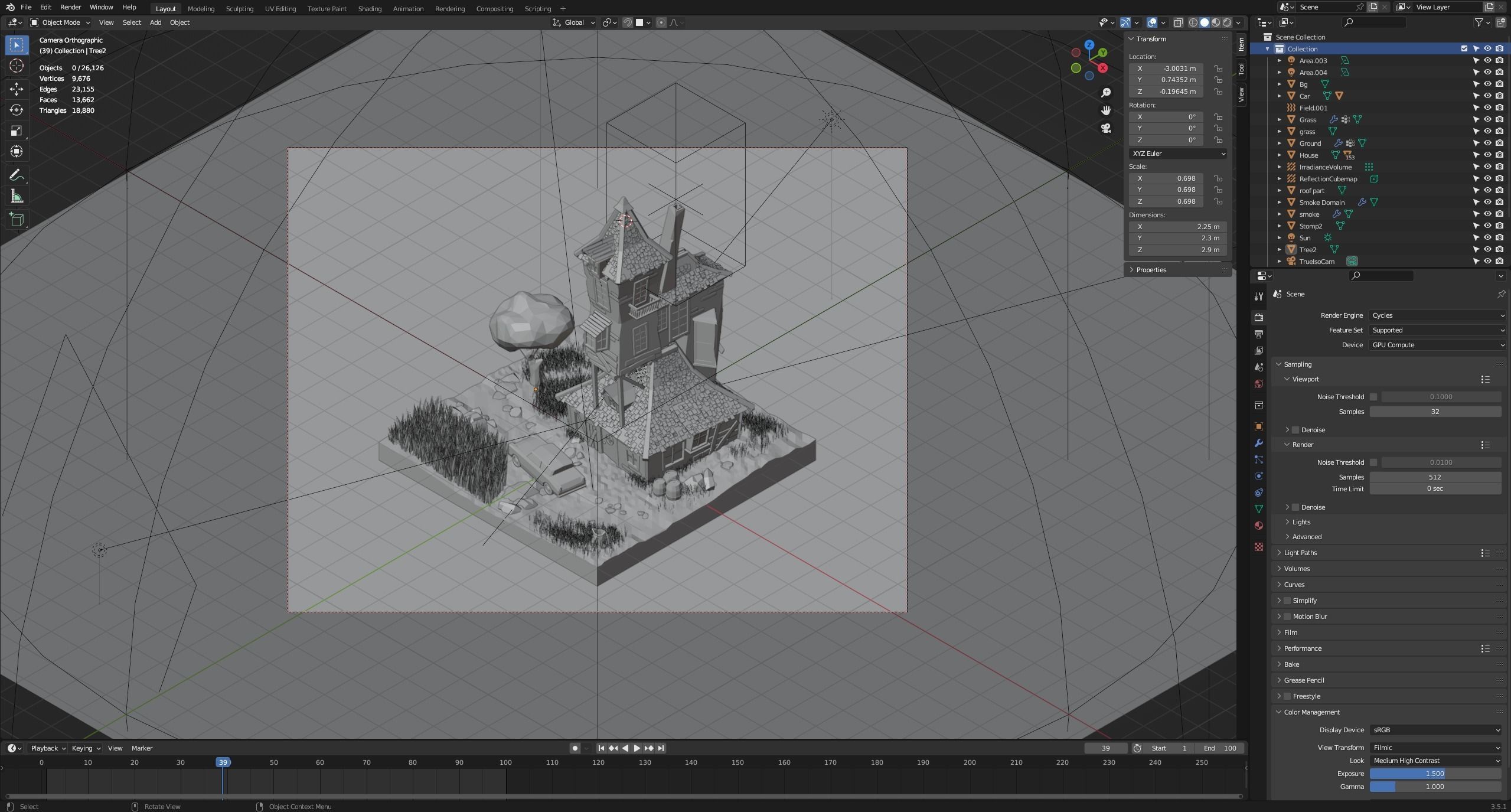 Isometric House with car  Low-poly 3D model_6