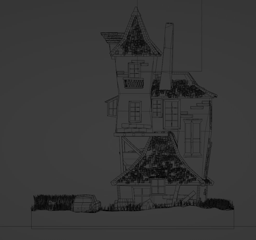 Isometric House with car  Low-poly 3D model_9