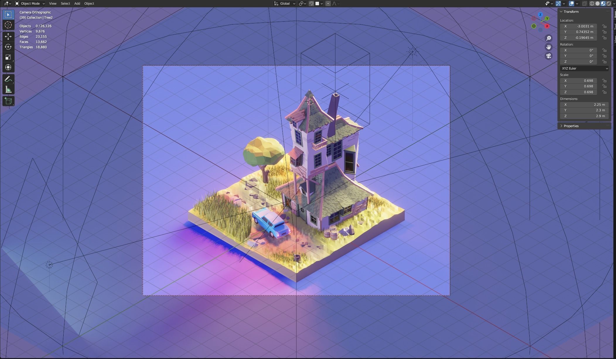 Isometric House with car  Low-poly 3D model_5