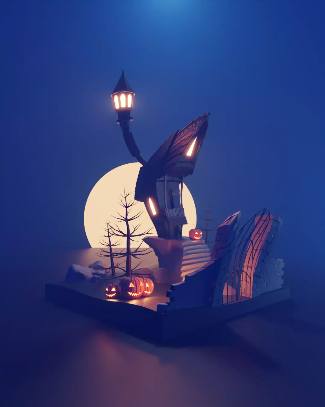 Isometric Halloween House  Low-poly 3D model_0