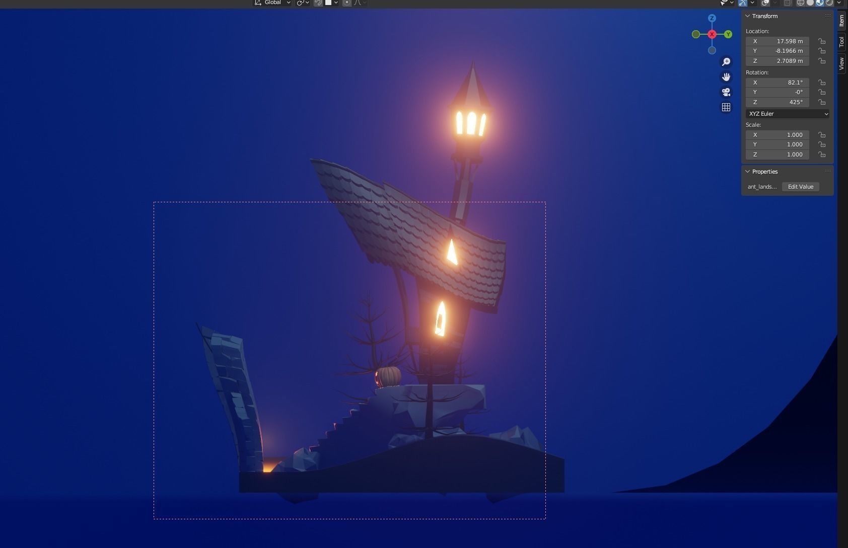 Isometric Halloween House  Low-poly 3D model_1