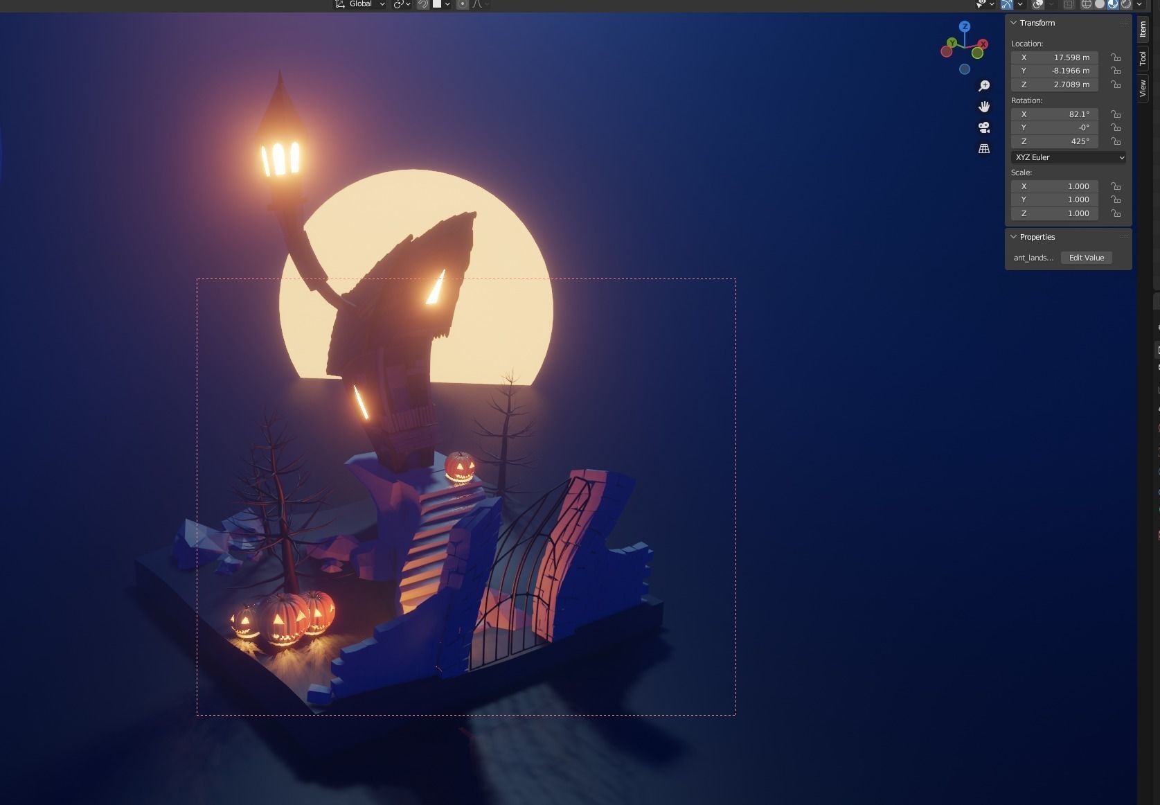 Isometric Halloween House  Low-poly 3D model_3