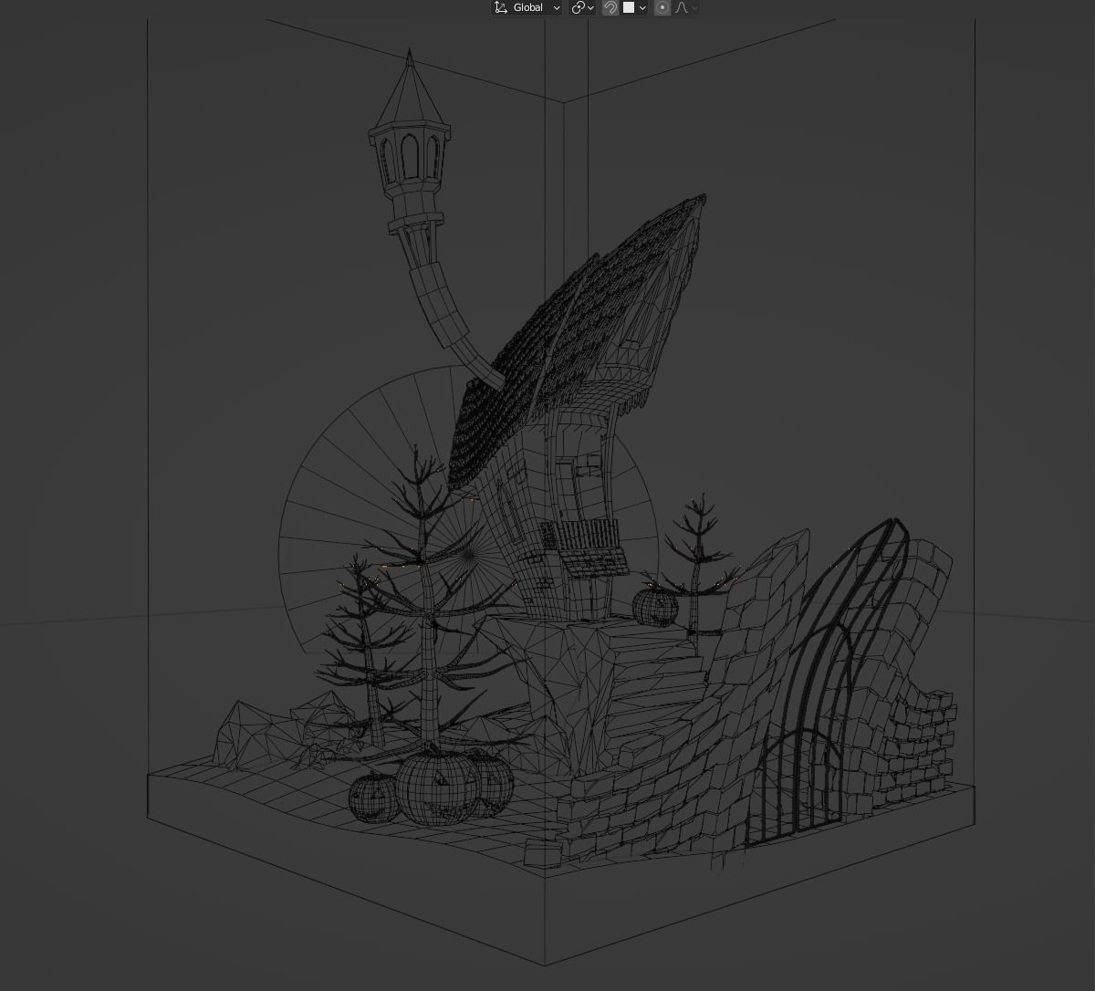 Isometric Halloween House  Low-poly 3D model_9