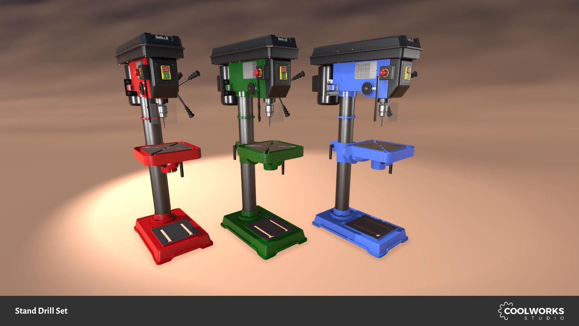 Stand Drill Set Low-poly 3D model_2