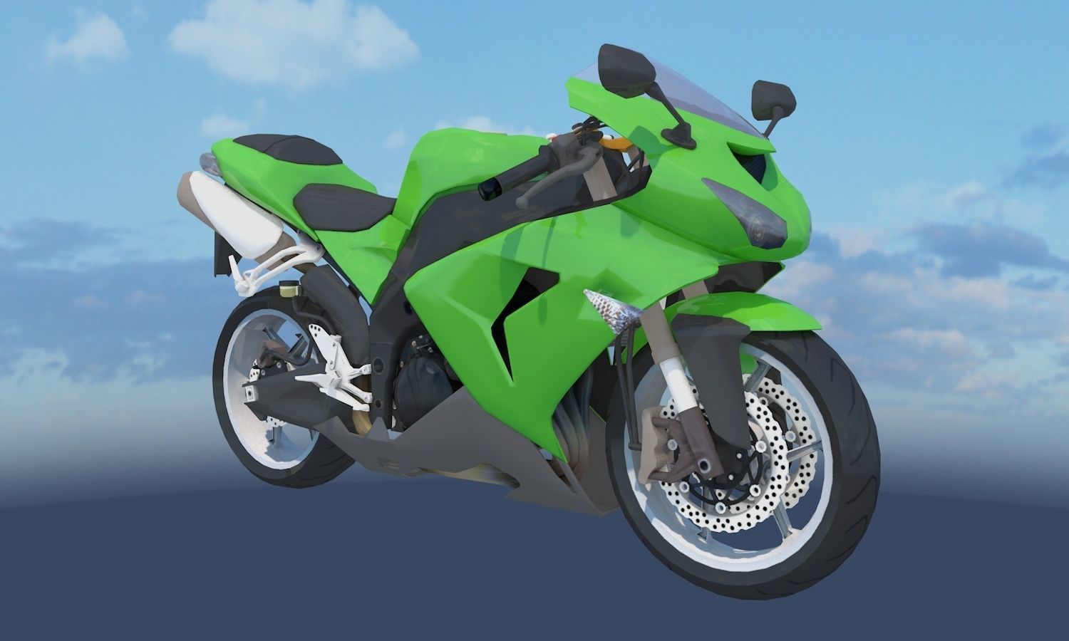 Kawasaki Ninja ZX 10R - Sports Bike- VR-AR - Games 3D Model Low-poly 3D model_11