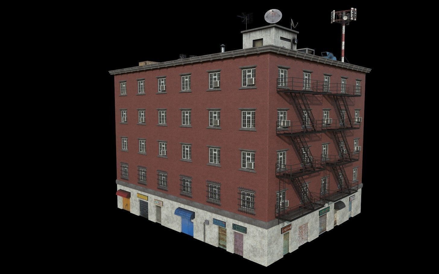 Modular Urban Buildings Pack Low-poly 3D model_7