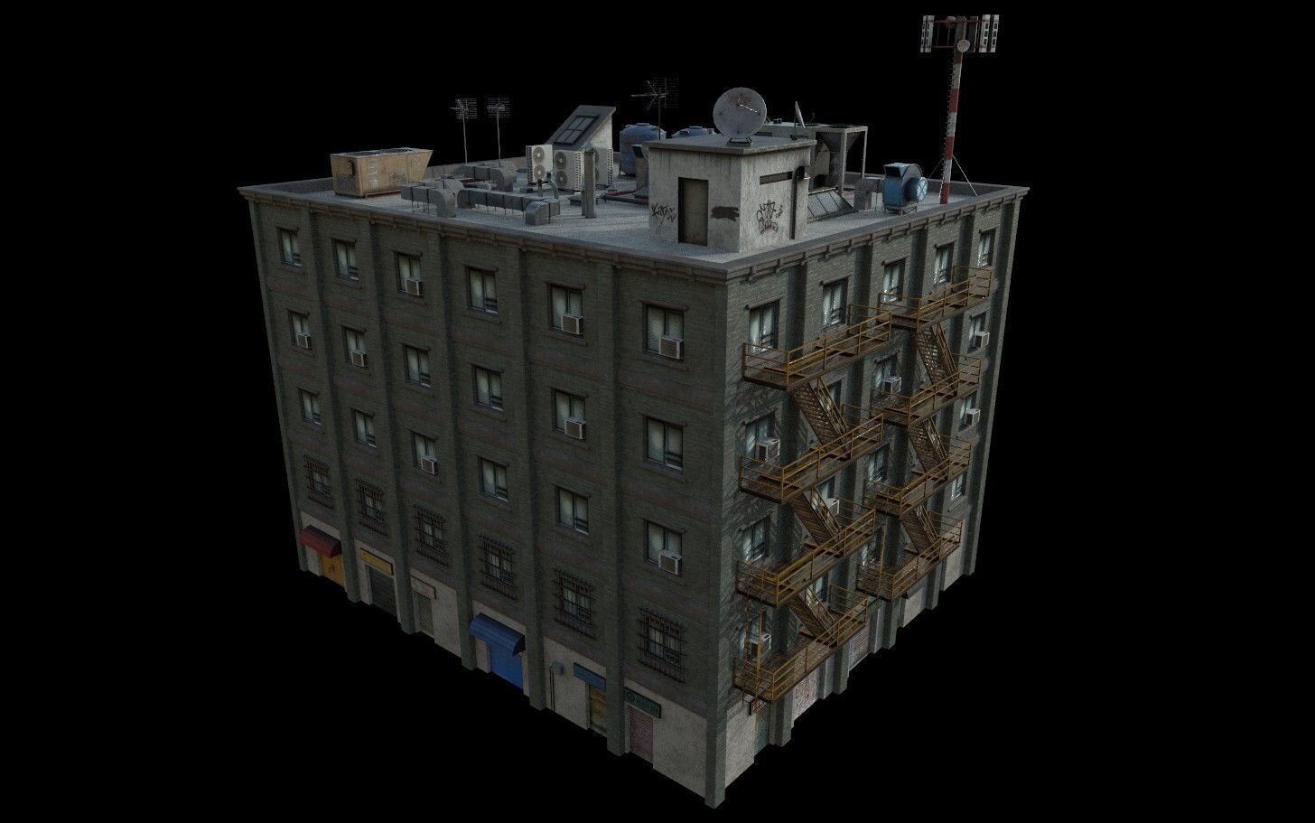 Modular Urban Buildings Pack Low-poly 3D model_9