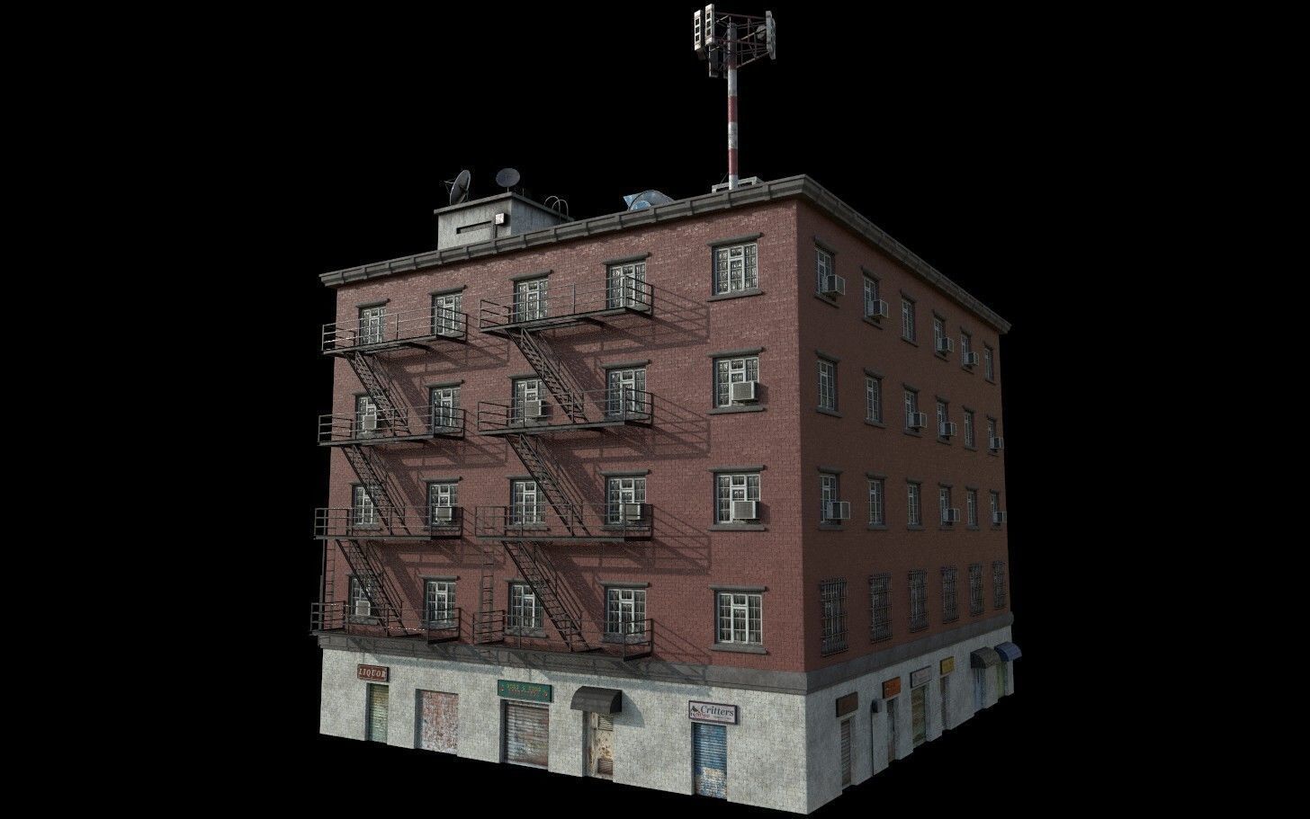 Modular Urban Buildings Pack Low-poly 3D model_5