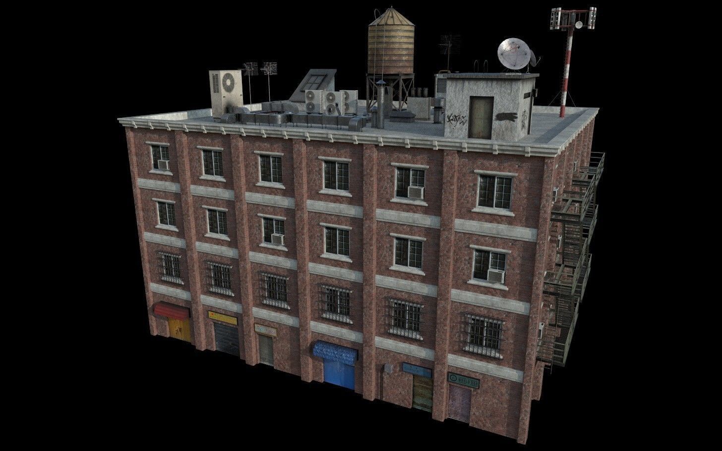 Modular Urban Buildings Pack Low-poly 3D model_14