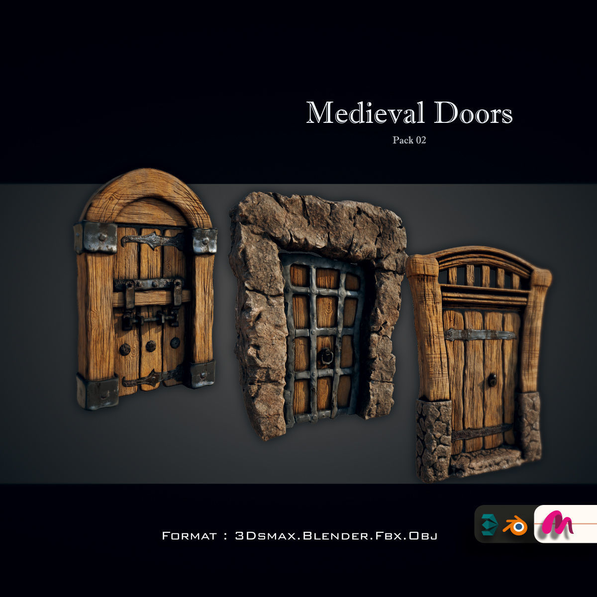Medieval Gateway Collection 02 Low-poly 3D model_9