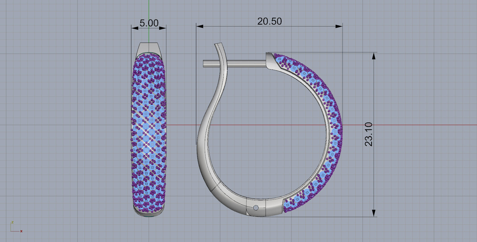 Hoop earrings with diamonds 3D print model_5