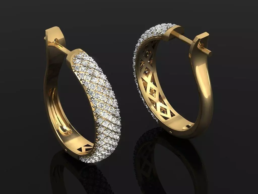 Hoop earrings with diamonds 3D print model_0