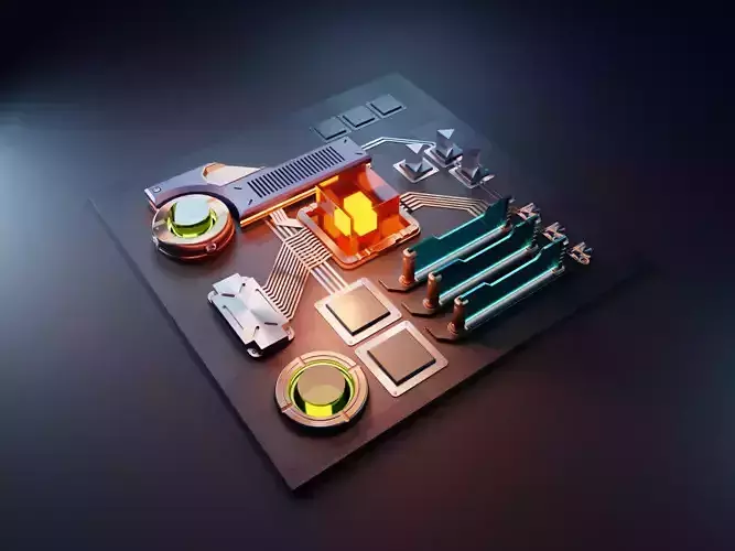 Isometric Motherboard Low-poly 3D model
