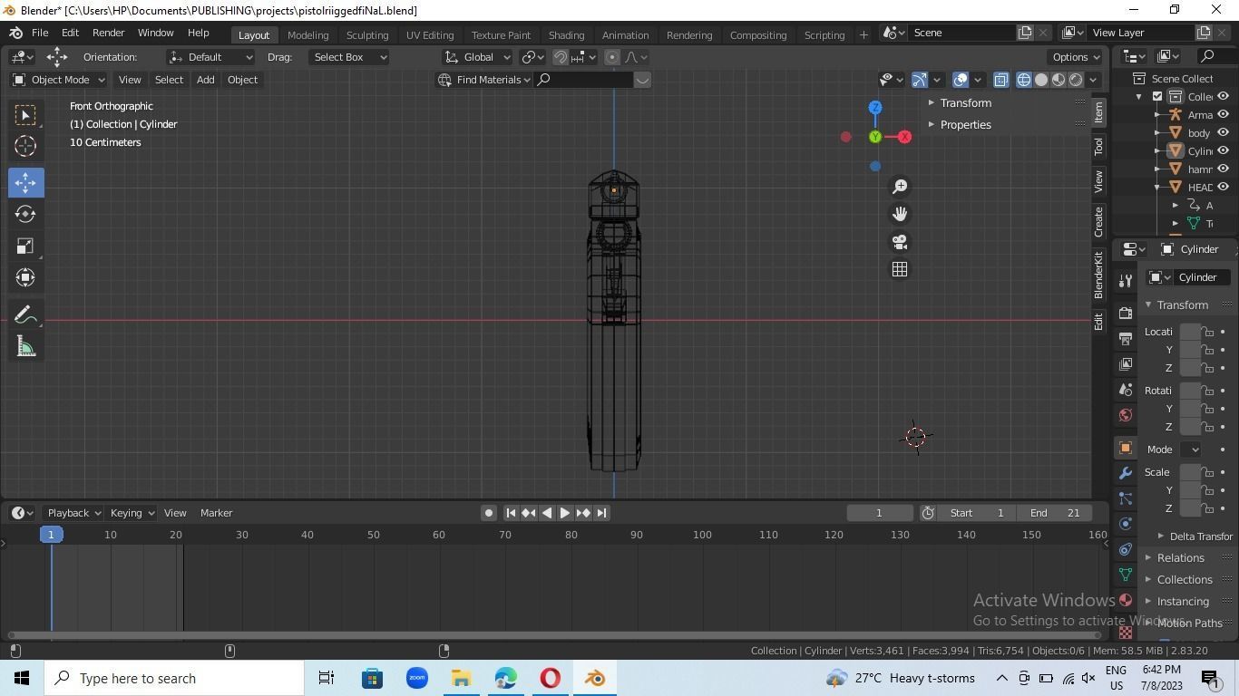 animated rigged pistol Low-poly 3D model_8