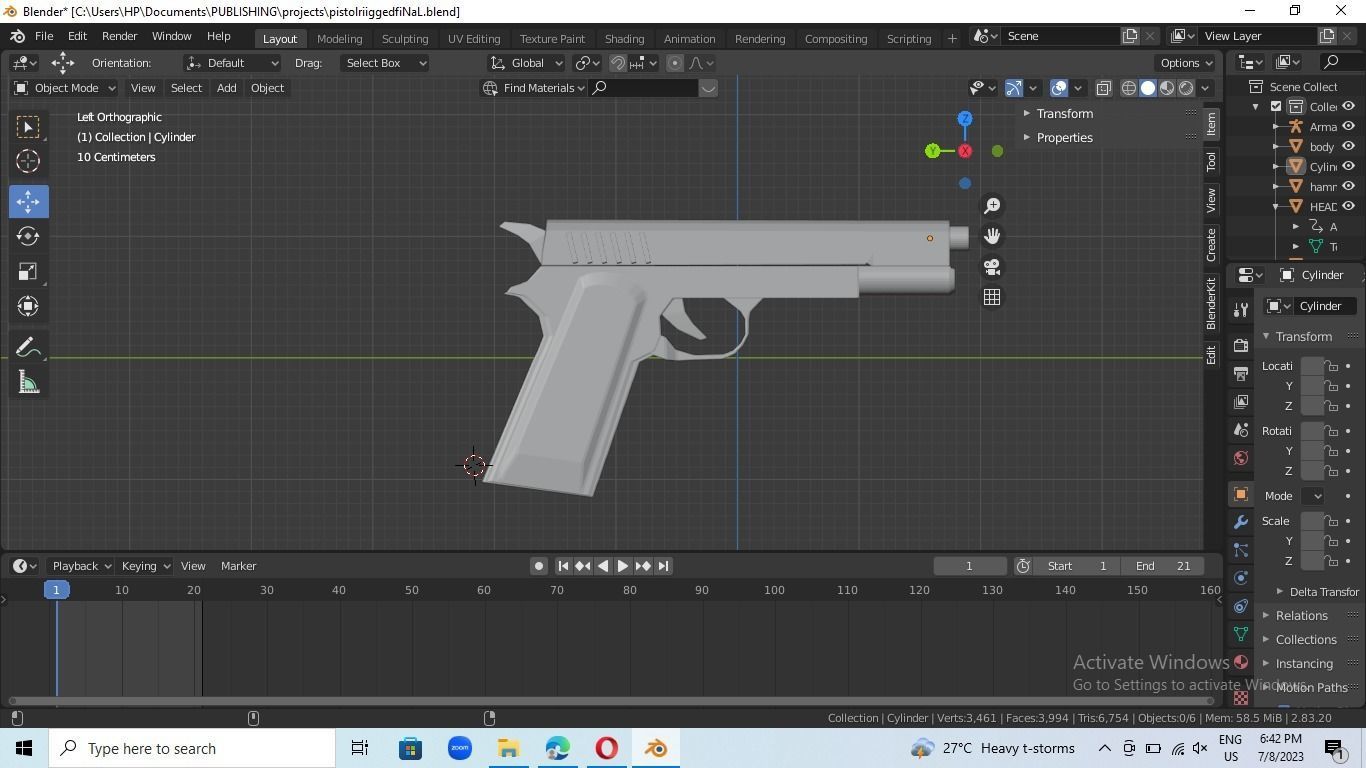 animated rigged pistol Low-poly 3D model_10