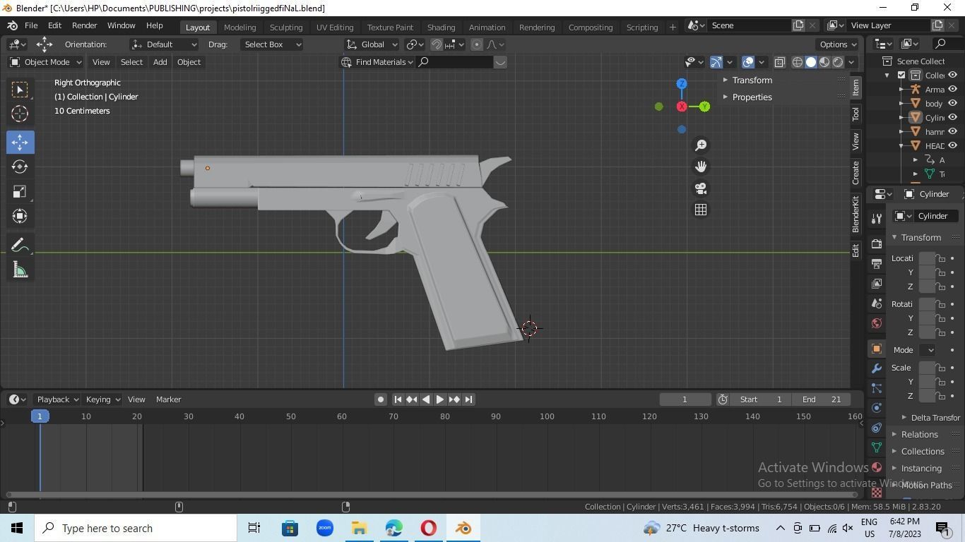 animated rigged pistol Low-poly 3D model_6
