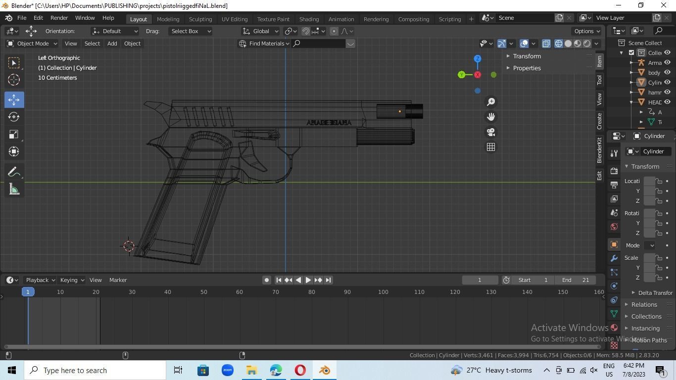 animated rigged pistol Low-poly 3D model_7