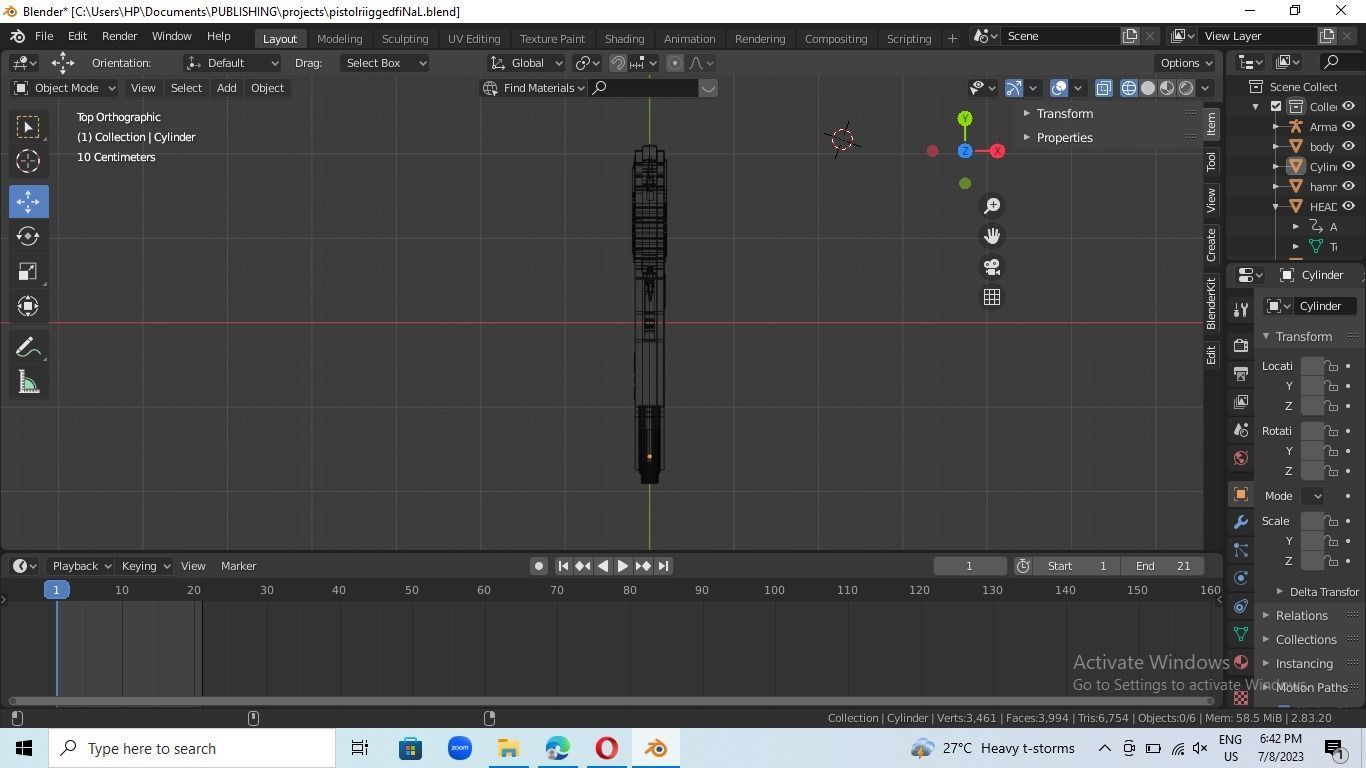 animated rigged pistol Low-poly 3D model_5