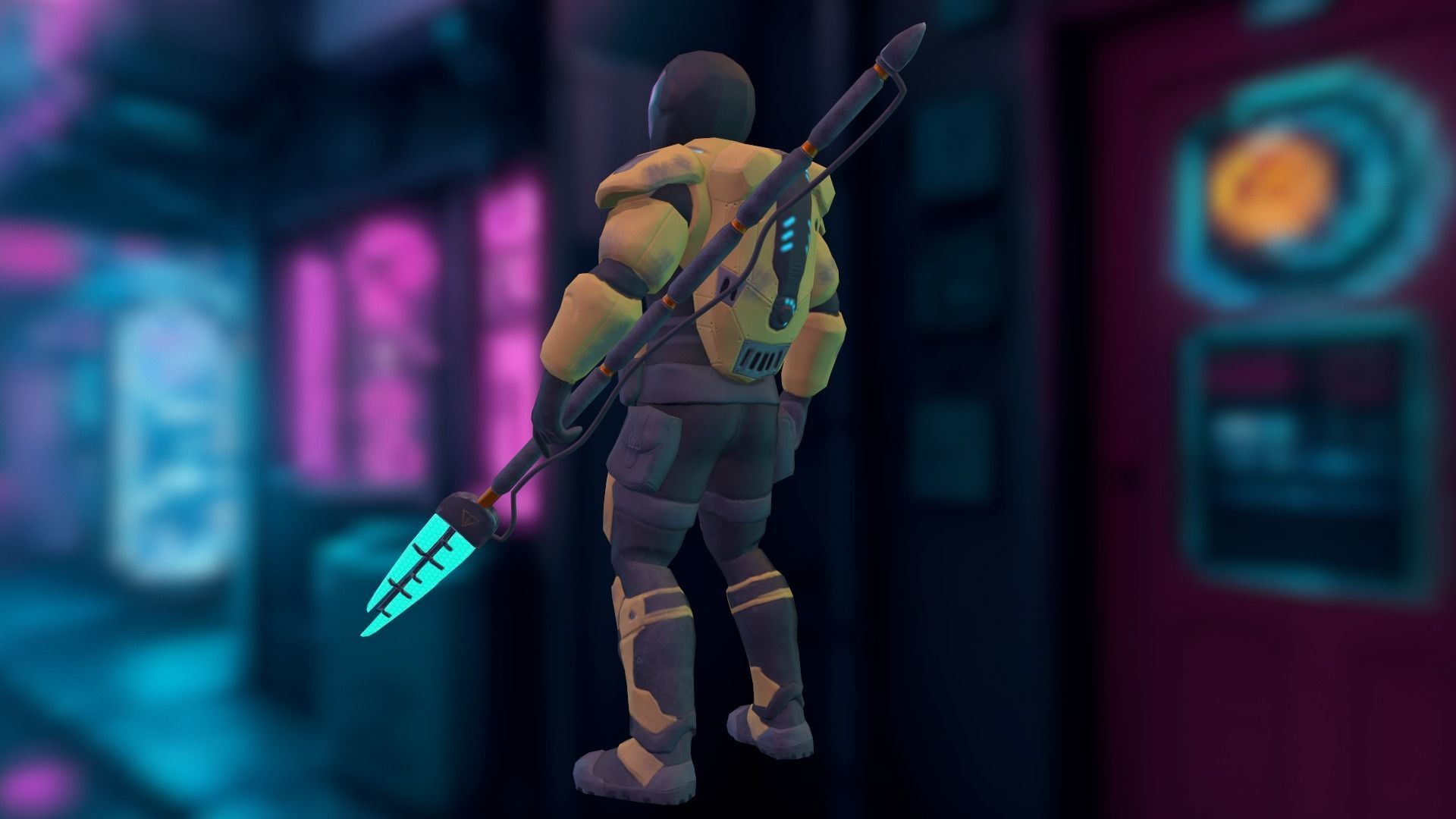 Futuristic soldier Cyborg mercenary Techno Assassin Low-poly 3D model_3