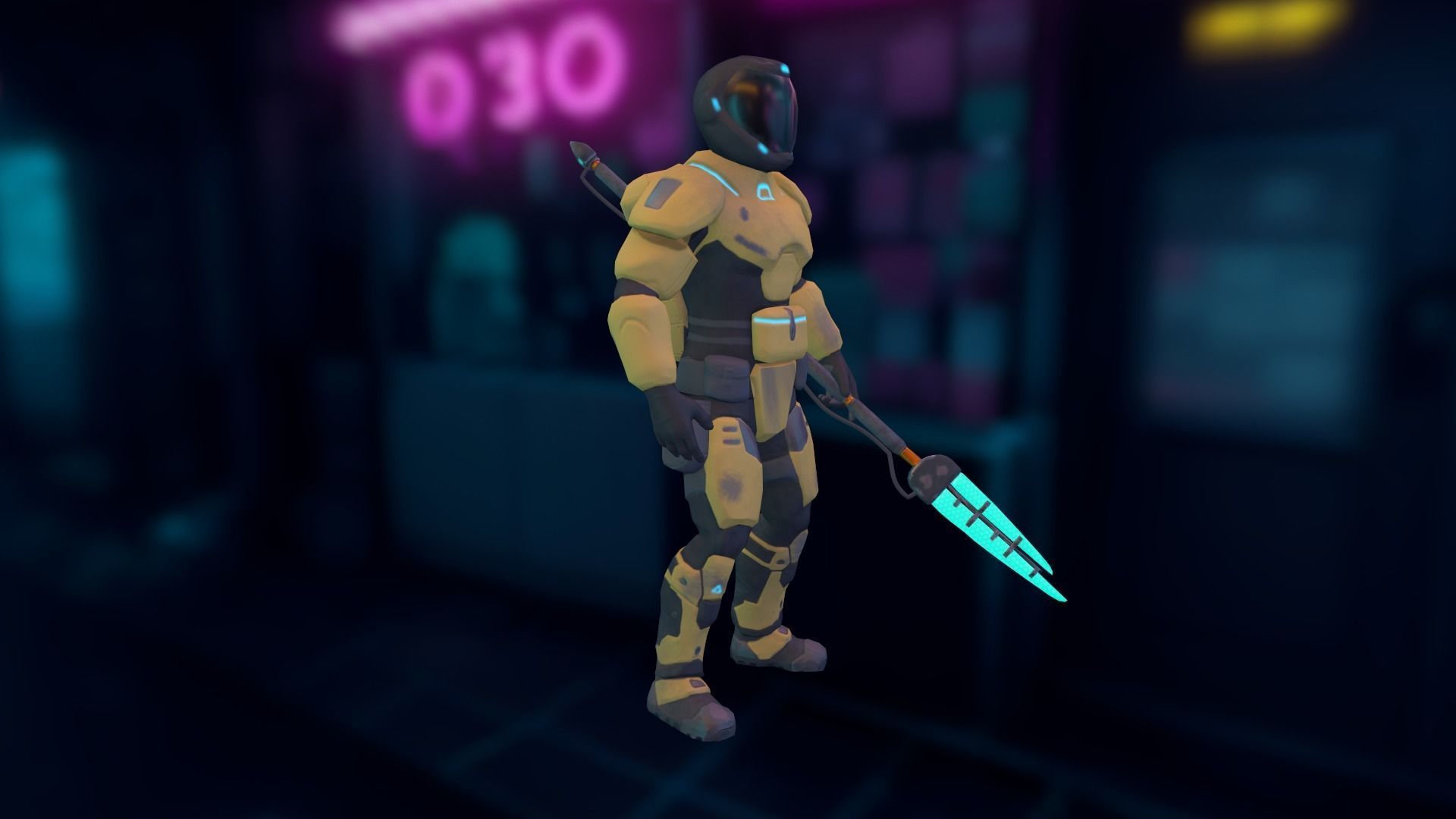 Futuristic soldier Cyborg mercenary Techno Assassin Low-poly 3D model_2