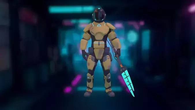 Futuristic soldier Cyborg mercenary Techno Assassin Low-poly 3D model