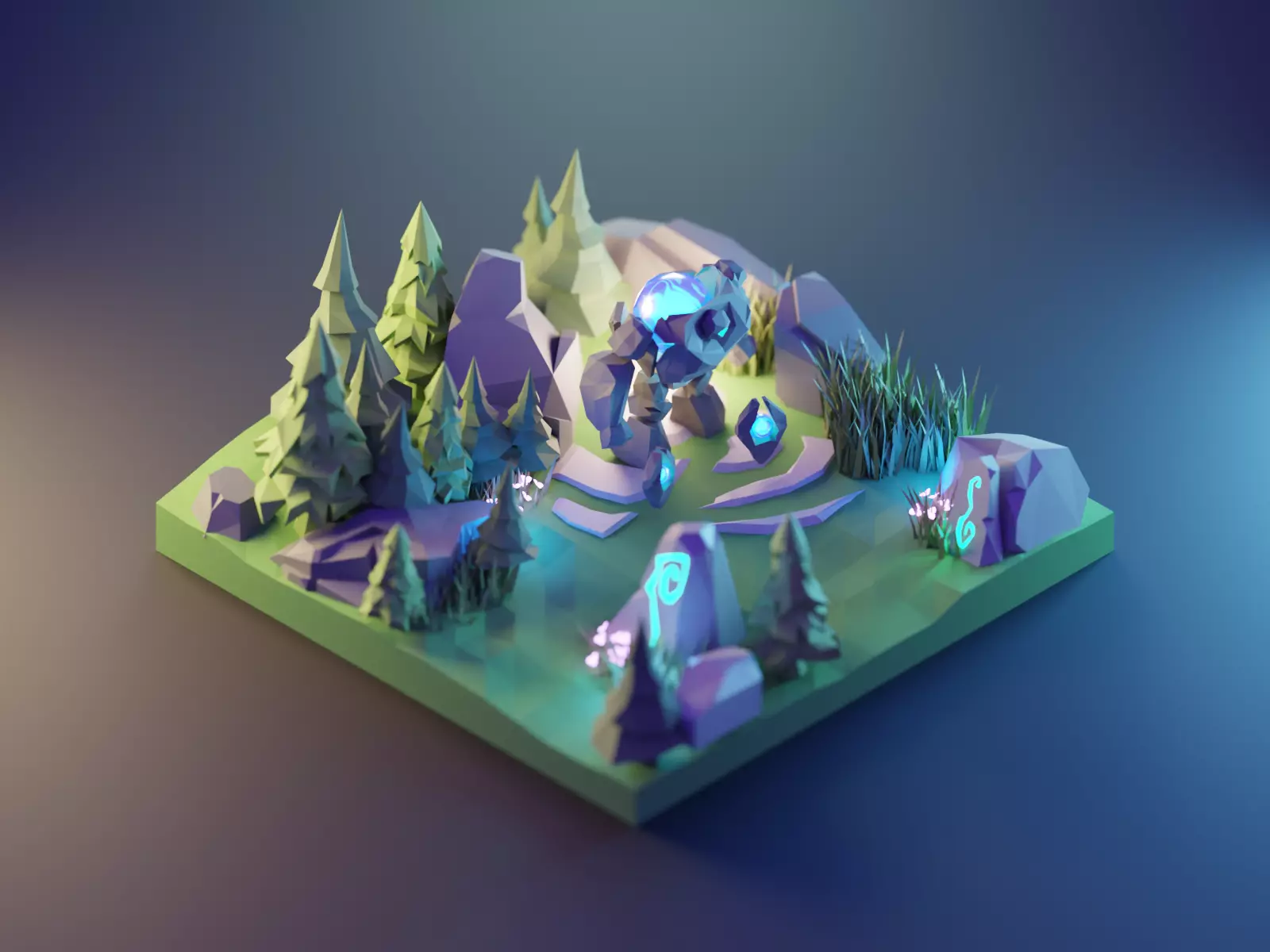 Isometric Stoneman in Forest Low-poly 3D model_0