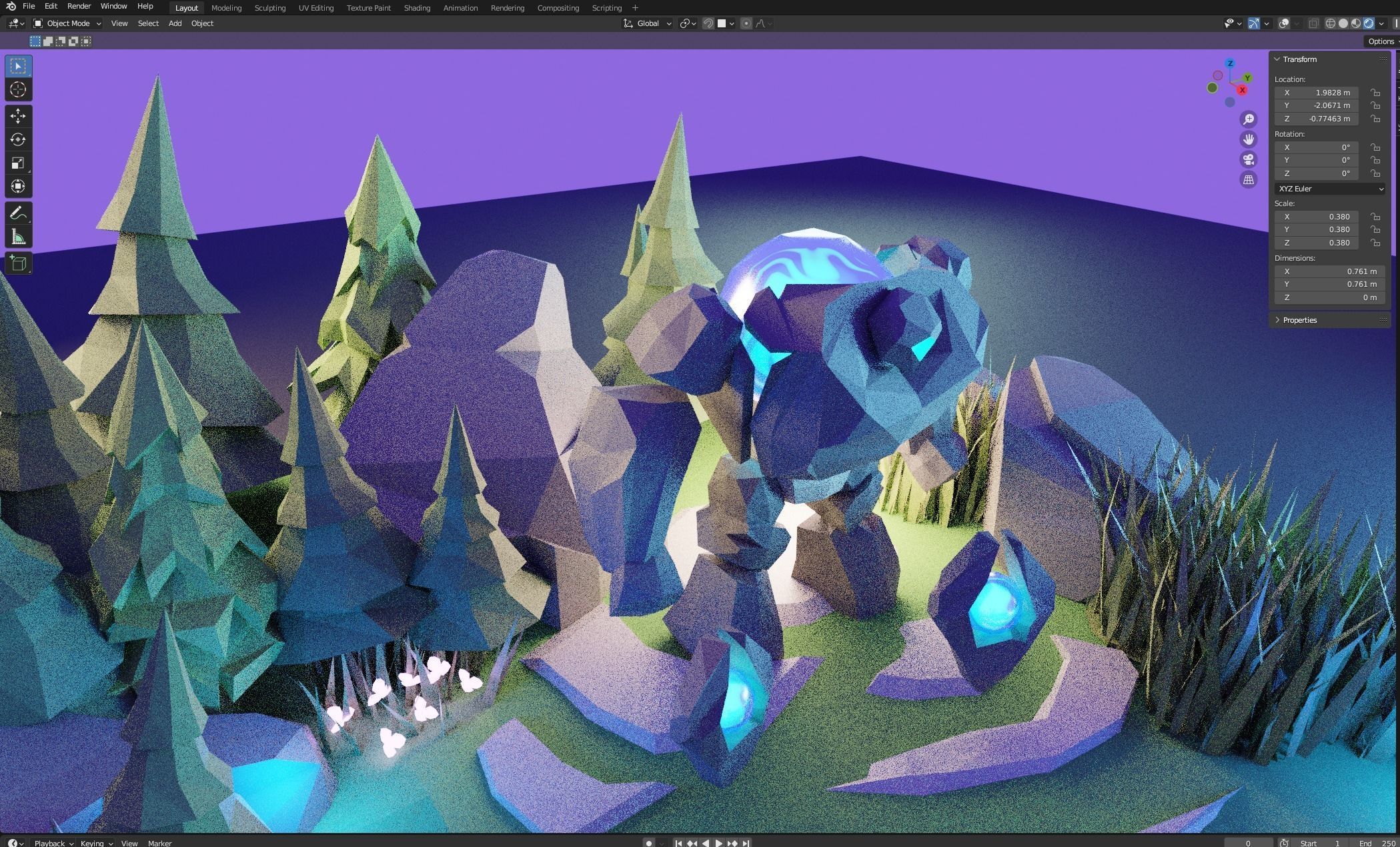 Isometric Stoneman in Forest Low-poly 3D model_1